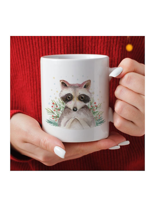 Handmade Christmas Mug Raccoon, 1 piece.