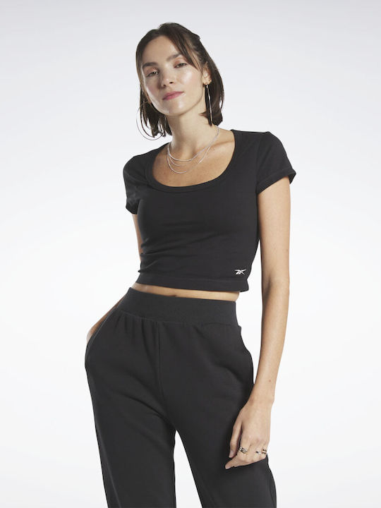 Reebok Classics pentru Femei de Vară Crop Top din Bumbac cu Mâneci Scurte Negru