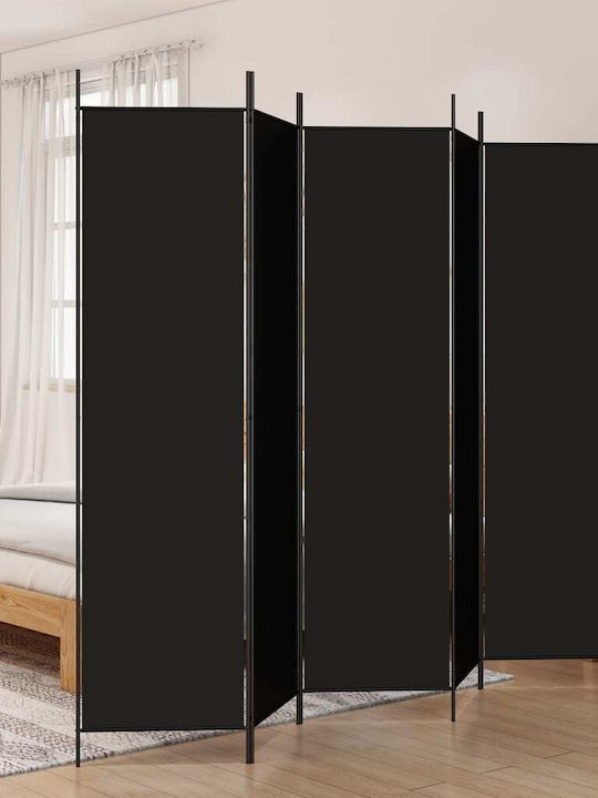 vidaXL Decorative Room Divider Fabric with 6 Panels Black 300x200cm