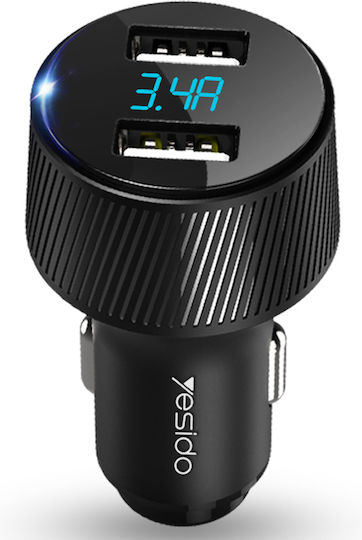 Yesido Y31 Car Charger 18W 3A with Ports 2xUSB-A Black Color