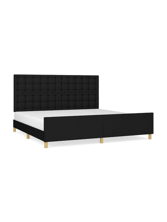 Κρεβάτι King Size Επενδυμένο με Ύφασμα Μαύρο για Στρώμα 200x200cm