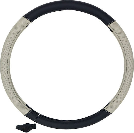 Autoline Car Steering Wheel Cover with Diameter 45cm Leather Beige with Black Stitching