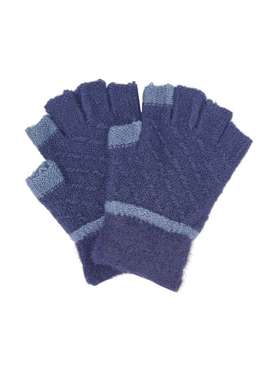 Kids Knitted Fingerless Gloves Blue Seam