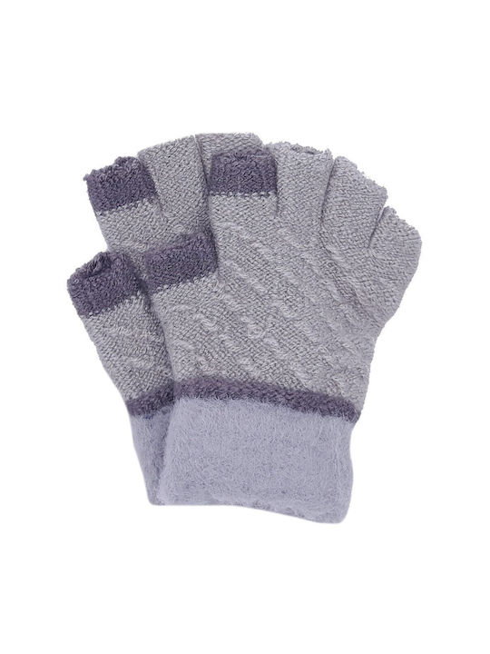 Kids Fingerless Knitted Gloves Light Grey