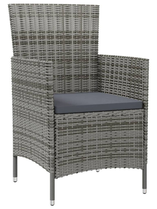 Outdoor Armchair Rattan Gray with Cushion 4pcs 61x60x88cm.