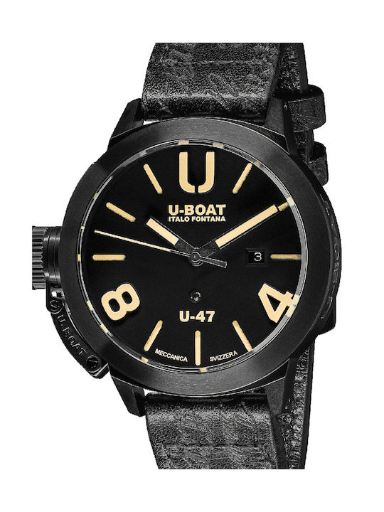 U-Boat Ρολόι Αυτόματο με Δερμάτινο Λουράκι σε Μαύρο χρώμα
