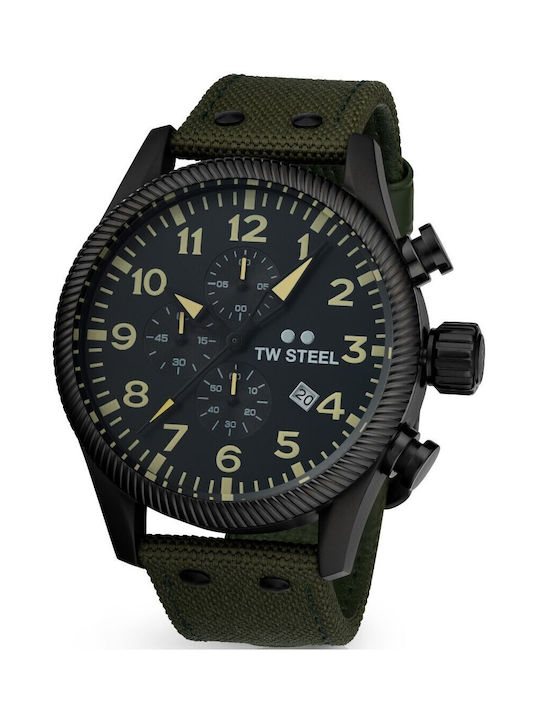 TW Steel Watch Chronograph Battery with Black Leather Strap