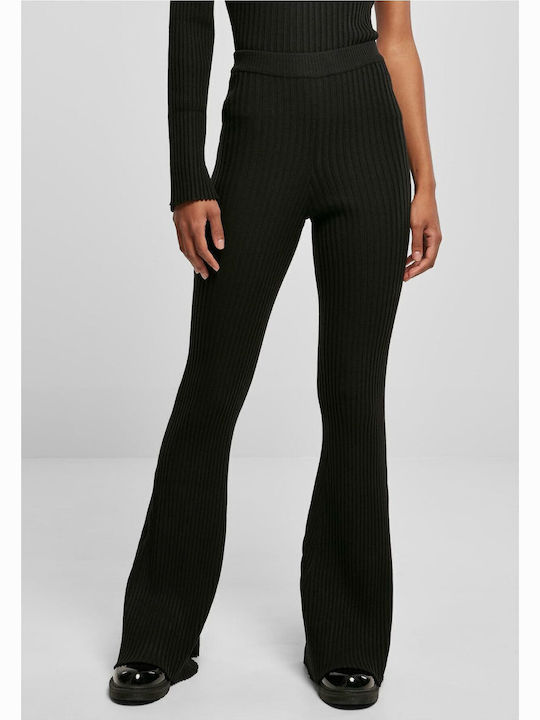 Women's Fabric Trousers Flared with Elastic Black