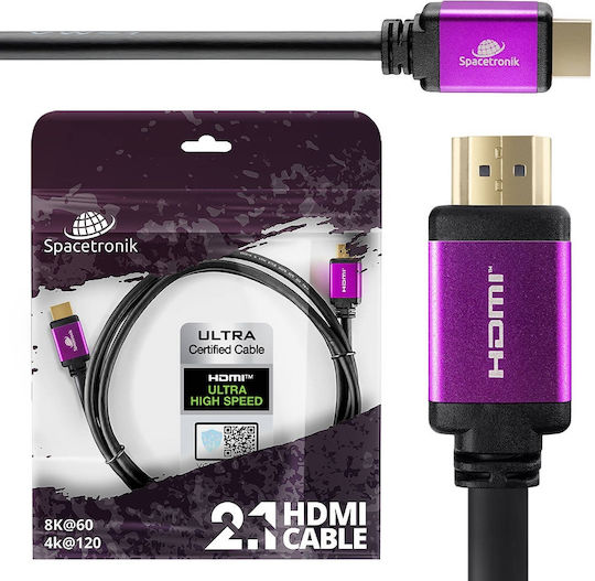 Spacetronik Spacetronik SH-SPR030 HDMI 2.1 Ultra High Speed 48Gbps 4K 120Hz HDR VRR Kabel HDMI-Stecker - HDMI-Stecker 3m Lila