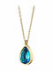 Oxzen Necklace With Tear Design Made Of Gold Plated Steel With Blue Zircon