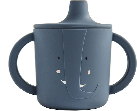 Trixie Baby Cup with Handles and Straw Mrs Elephant made of Silicone Blue 207ml for 6m+m+