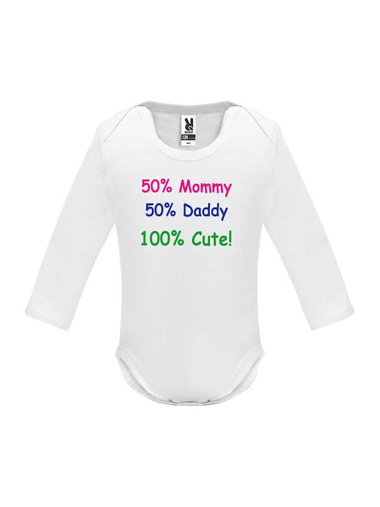 Μωρουδιακό Μακρυμάνικο Φορμάκι "50% Mommy, 50% Daddy, 100% Cute", White