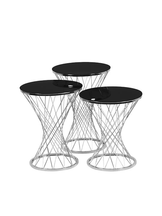 Round Glass Zigon Tables Black L42xW42xH60cm