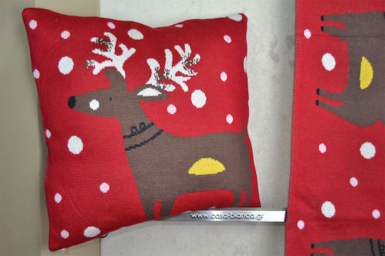 Liolios Home Weihnachtsdekoratives Kissen Deer Platz Rot 50x50cm