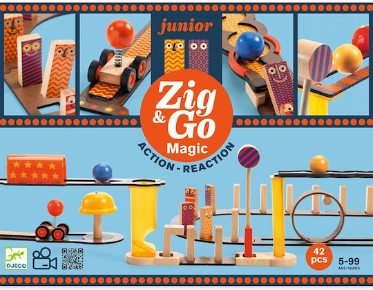 Djeco Παιχνίδι Κατασκευών Ξύλινo Ντόμινο Zig & Go για Παιδιά 5+ Ετών