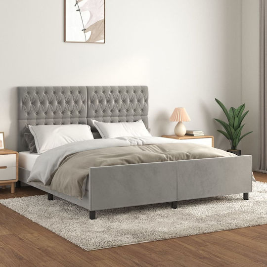 Pat King Size Tapițat cu Material Gri Deschis Potrivit pentru Saltea 180x200cm