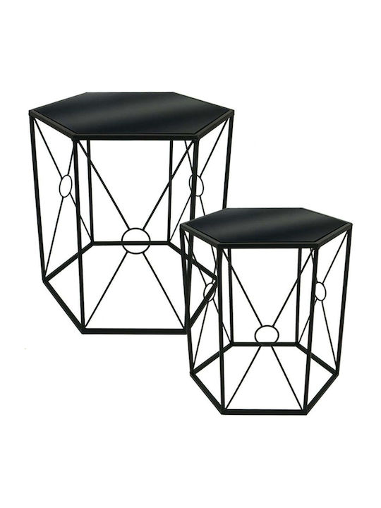 Rectangular Zigon Glass Black Coffee Table Set 2 Pieces M46xW40xH44cm
