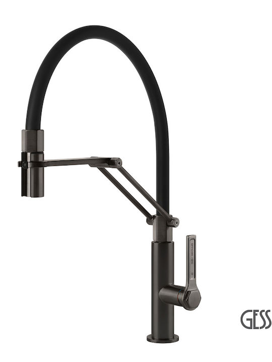 Gessi Officine Kitchen Faucet Counter Flexible Black Metal Brushed