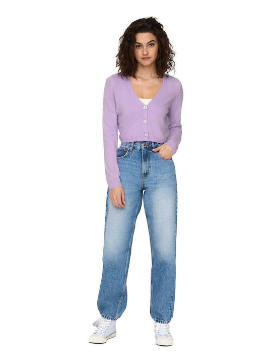 Only Women's Crop Top Long Sleeve with V Neckline Purple Rose