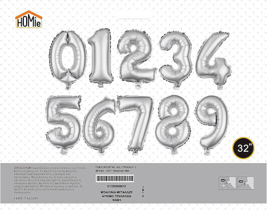 Set of 10 Balloons Foil Silver Jumbo Numbers 102cm