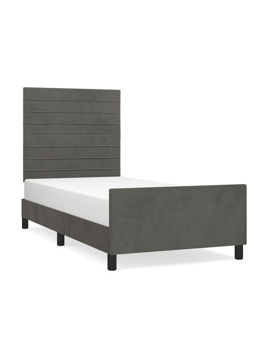 Single Bed Padded with Fabric with Slats Σκούρο Γκρι 100x200cm