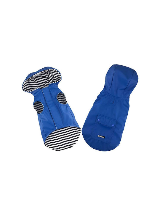 Pet Interest Stripe Lining Waterproof Dog Coat with Hood Blue XXLarge 65cm