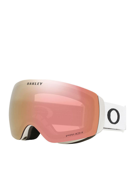 Oakley Flight Deck Mască de Schi & Snowboard pentru Adulți, Albă, cu Lentilă Fumurie Roz