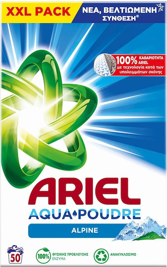 Ariel Aqua Poudre Απορρυπαντικό Ρούχων σε Σκόνη με Άρωμα Alpine 3.640kg (50 Μεζούρες)