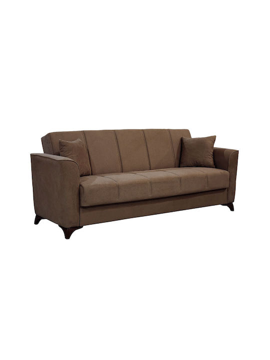 Asma Three-Seater Fabric Sofa Bed with Storage Space Beige / Mocha 217x76cm