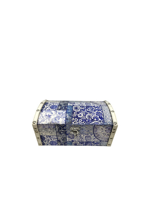 Ξυλινο κουτι δερματινι, χρωμα μπλε ασπρο, 9x23 cm
