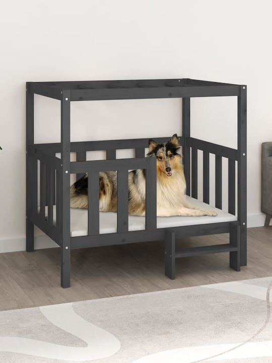 vidaXL Υπερυψωμένο Κρεβάτι Σκύλου από Μασίφ Ξύλο Πεύκου σε Γκρι χρώμα 105.5x100cm