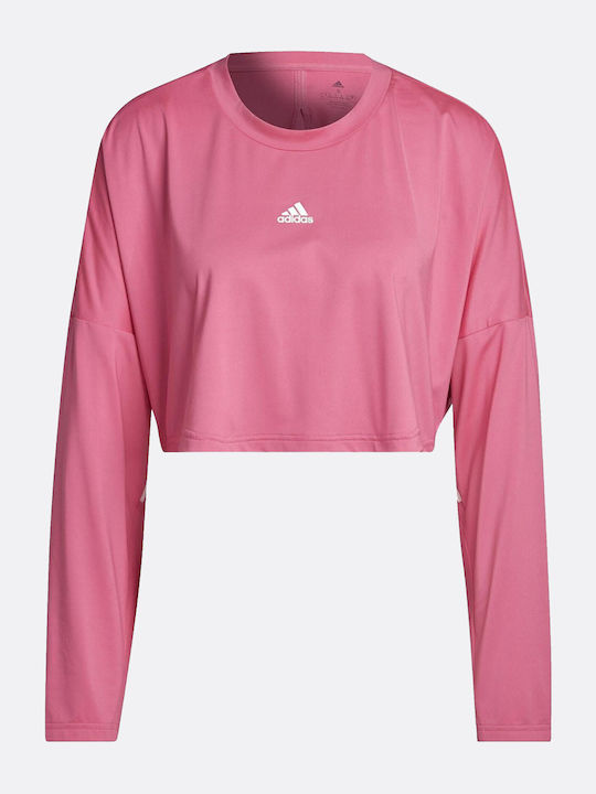 Adidas Hyglm Coverup Γυναικείο Αθλητικό Crop Top Μακρυμάνικο Deep Pink