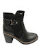 Leather Women's Ankle Boots with Medium Heel Black