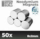Green Stuff World N35 Neodymium Round Magnet with Traction Force 0.850kg N35 D2xL8xW8mm 50pcs