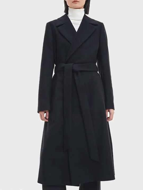 Calvin Klein Γυναικείο Μαύρο Παλτό με Ζώνη