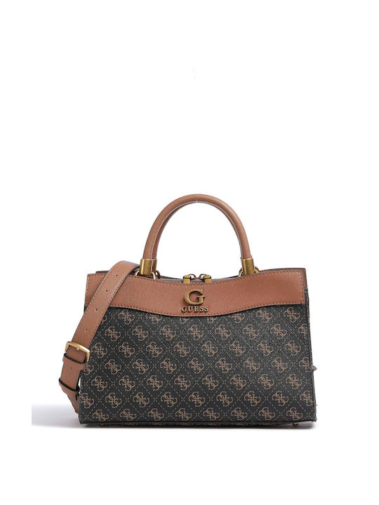 Guess Girlfriend Satchel Γυναικεία Τσάντα Tote Χειρός Καφέ