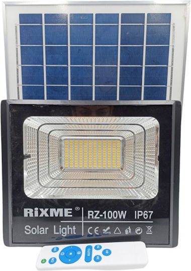 Rixme Στεγανός Ηλιακός Προβολέας LED 100W Θερμό Λευκό 2400K με Τηλεχειριστήριο IP67
