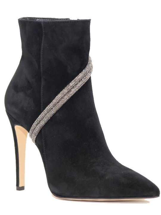 Suede Women's Ankle Boots with High Heel Black