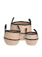 Set of Decorative Baskets Straw with Handles Beige 3pcs