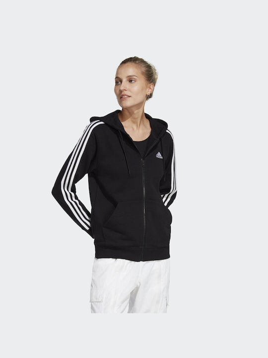 Adidas Essentials Γυναικεία Ζακέτα Φούτερ με Κουκούλα Μαύρη