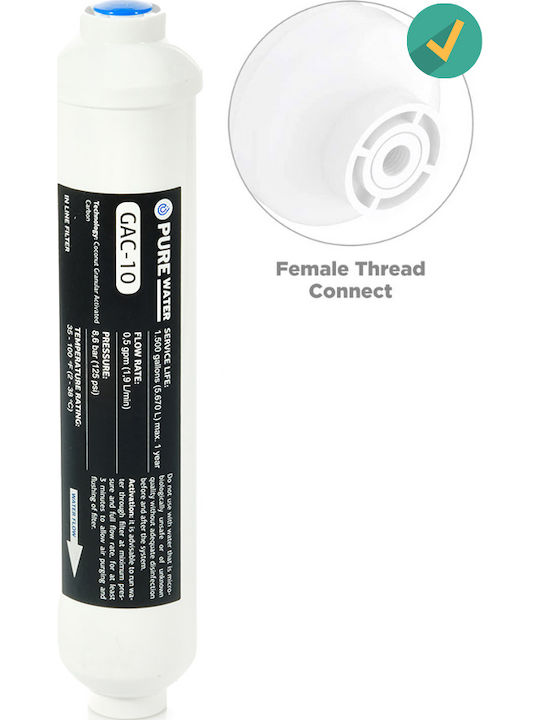 Purewater Water Filter Replacement Reverse Osmosis (RO) made of Activated Carbon 10" Gac-10 1/4″ NPT