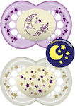 Mam Orthodontic Pacifiers Silicone Stars Purple / White Night for 16+ months 2pcs