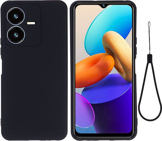 Soft Liquid Back Cover Σιλικόνης με Λουράκι Μαύρο (Vivo Y22S)