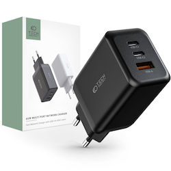 Tech-Protect Charger Without Cable with USB-A Port and 2 USB-C Ports 65W Power Delivery / Quick Charge 3.0 Blacks (C65W)