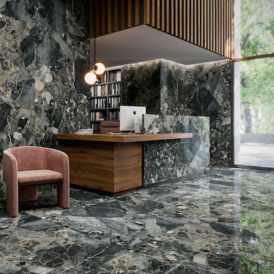 Ravenna Indi Black Pulido Floor Interior Gloss Porcelain Tile 260x120cm Black