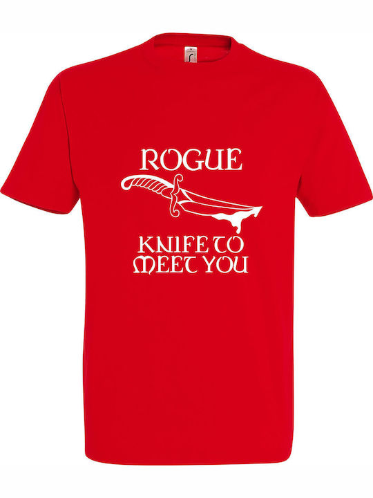 T-shirt Unisex " Rogue Knife To Meet You Dragons D20 RPG Gamer " Red