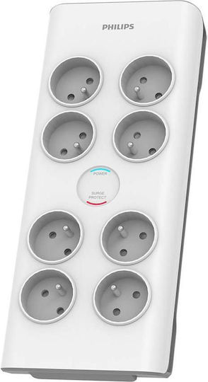 Philips Πολύπριζο Aσφαλείας 8 Θέσεων με Διακόπτη και Καλώδιο 2m Γαλλίας (Type E)