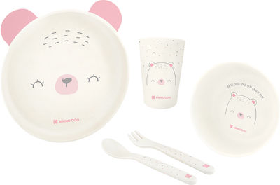 Kikka Boo Set de hrănire Bear din Plastic Roz 5buc pentru 6+ luni