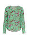 Only Women's Blouse Long Sleeve with V Neckline Floral Green