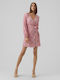 Vero Moda Mini Evening Dress Wrap Candy Pink Sequins
